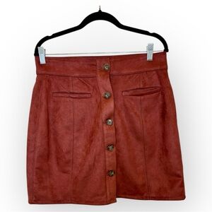 Maurices Maroon Red Faux Suede Button Front Mini Skirt 70s Retro Boho Size 12